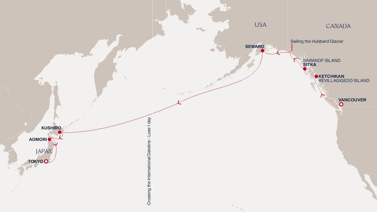 16 nights Transatlantic cruise on EXPLORA III 
from 🇨🇦 Vancouver to 🇯🇵 Tokyo 