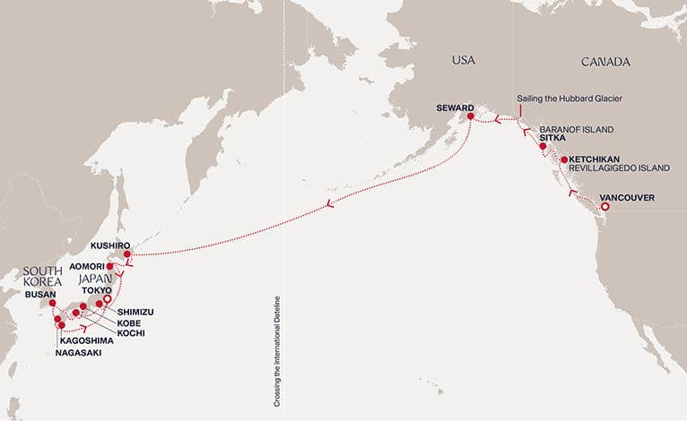 25 nights Transatlantic cruise on EXPLORA III 
from 🇨🇦 Vancouver to 🇯🇵 Tokyo 