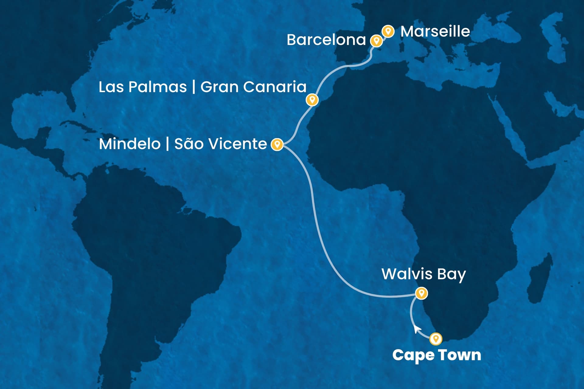 18 nights Extraordinary cruise on Costa Deliziosa 
from 🇿🇦 Cape Town to 🇫🇷 Marseille 