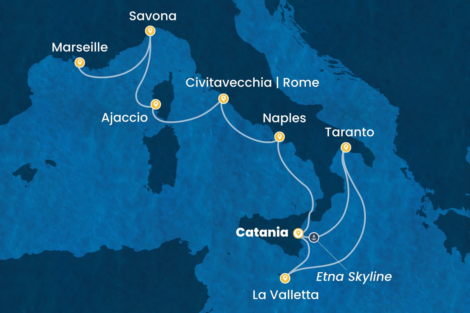 9 nights cruise on Costa Serena 
from 🇮🇹 Catania to 🇫🇷 Marseille 