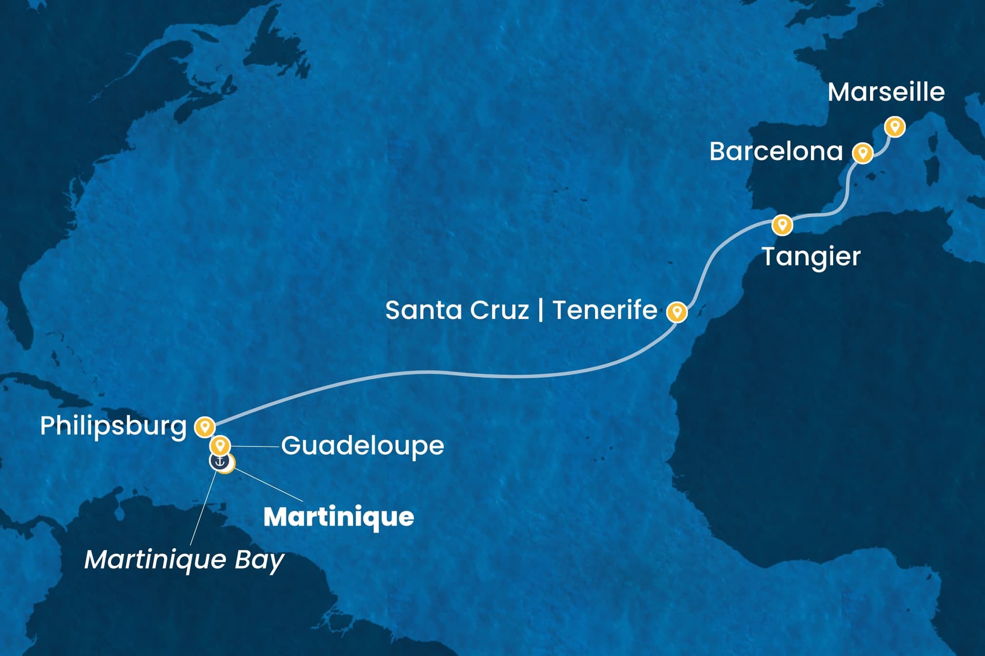 14 nights cruise on Costa Serena 
from 🇲🇶 Fort-de-France to 🇫🇷 Marseille 
