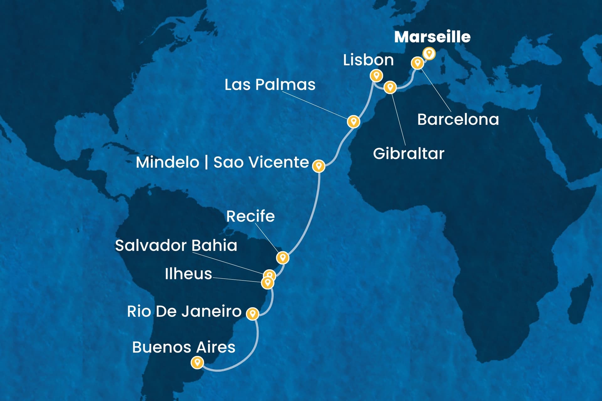 21 nights cruise on Costa Favolosa 
from 🇫🇷 Marseille to 🇦🇷 Buenos Aires 