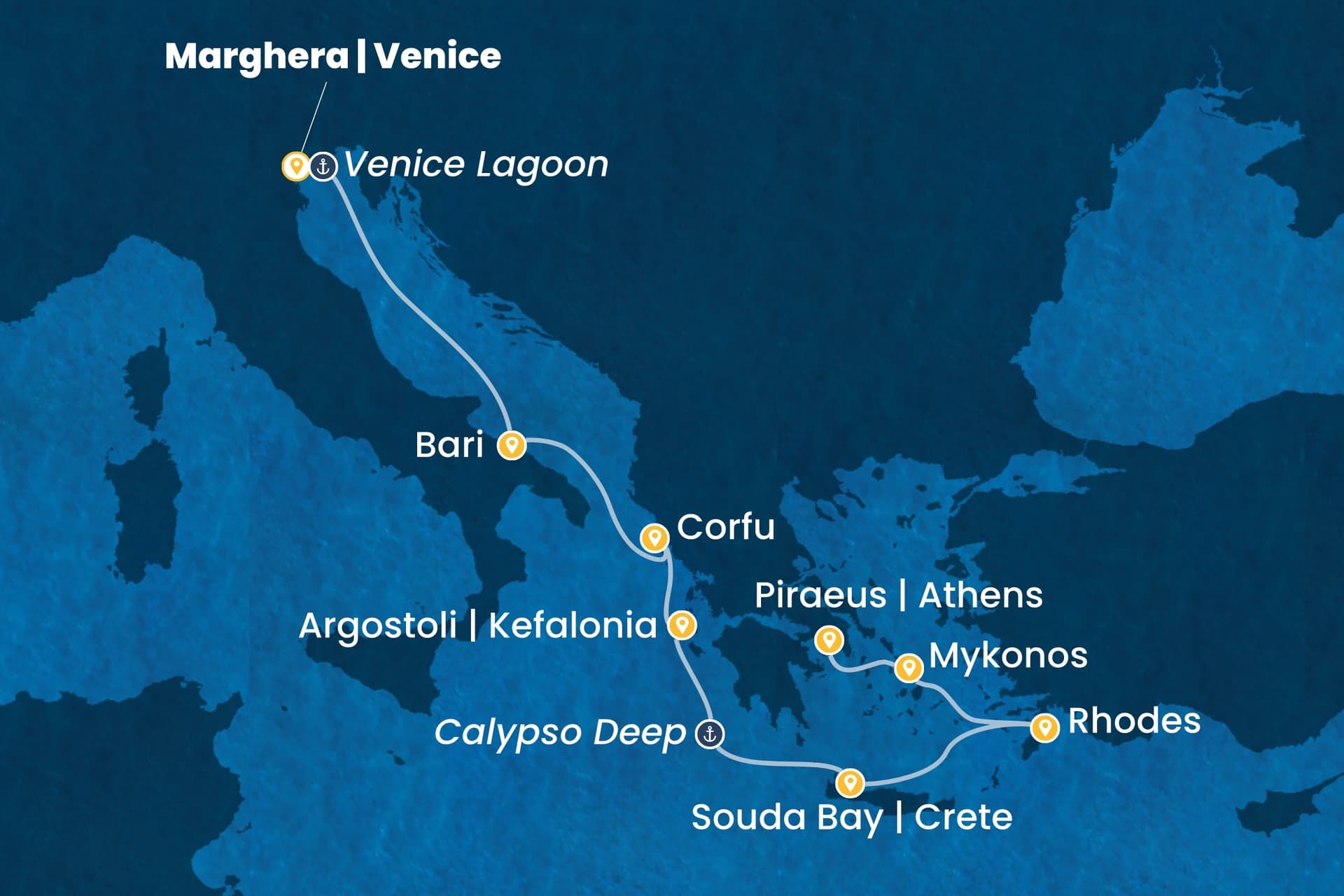 7 nights cruise on Costa Deliziosa 
from 🇮🇹 Marghera to 🇬🇷 Piraeus 
