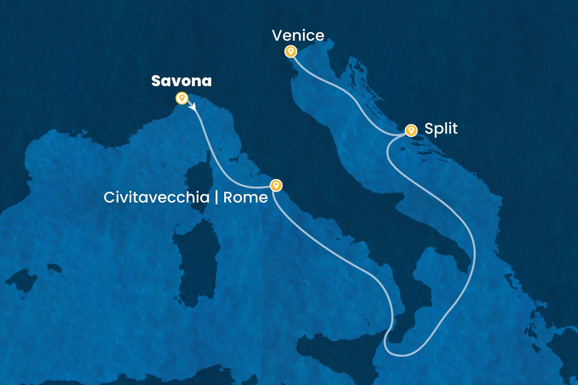 4 nights cruise on Costa Deliziosa 
from 🇮🇹 Savona to 🇮🇹 Marghera 