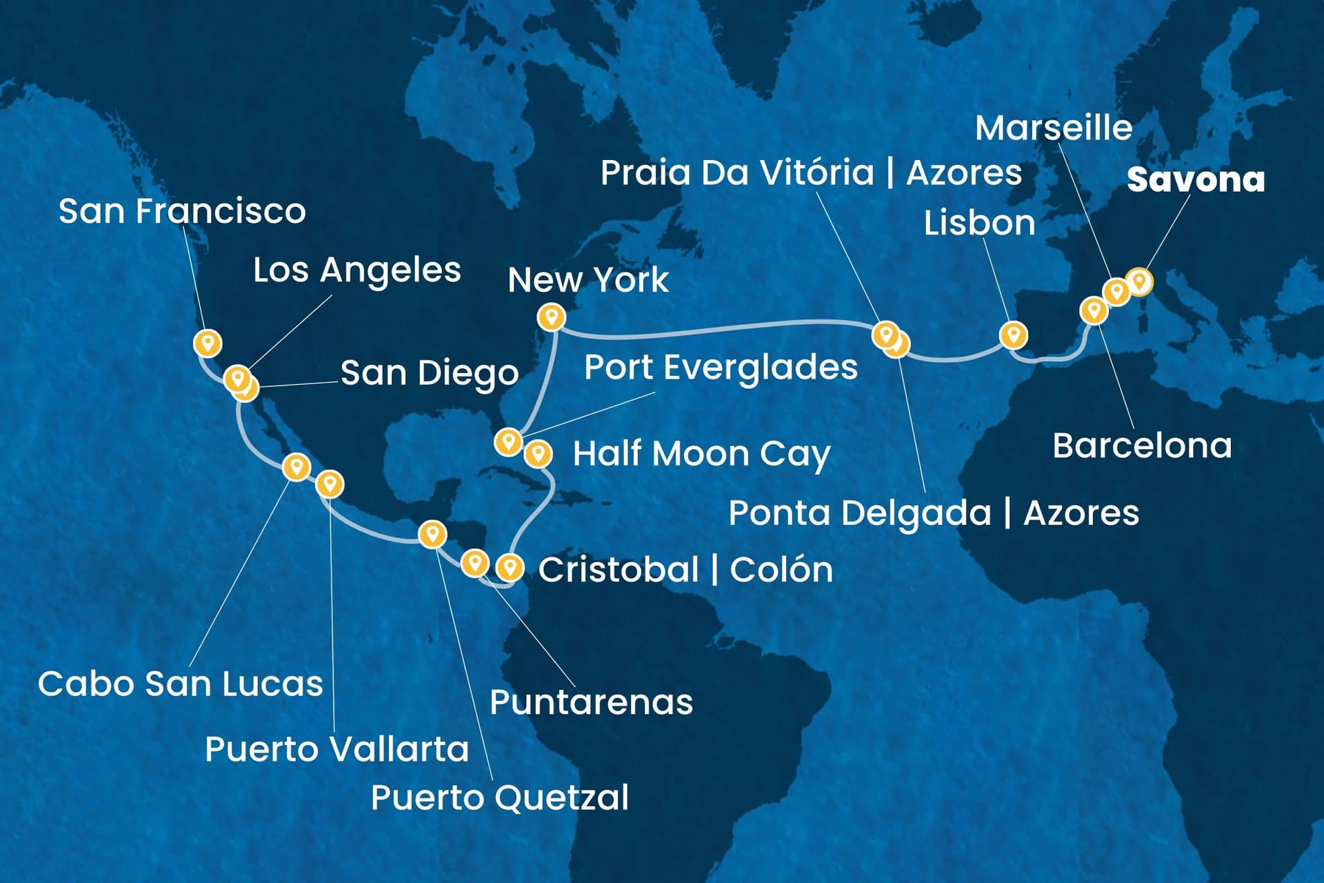39 nights Extraordinary cruise on Costa Deliziosa 
from 🇮🇹 Savona to 🇺🇸 San Francisco 