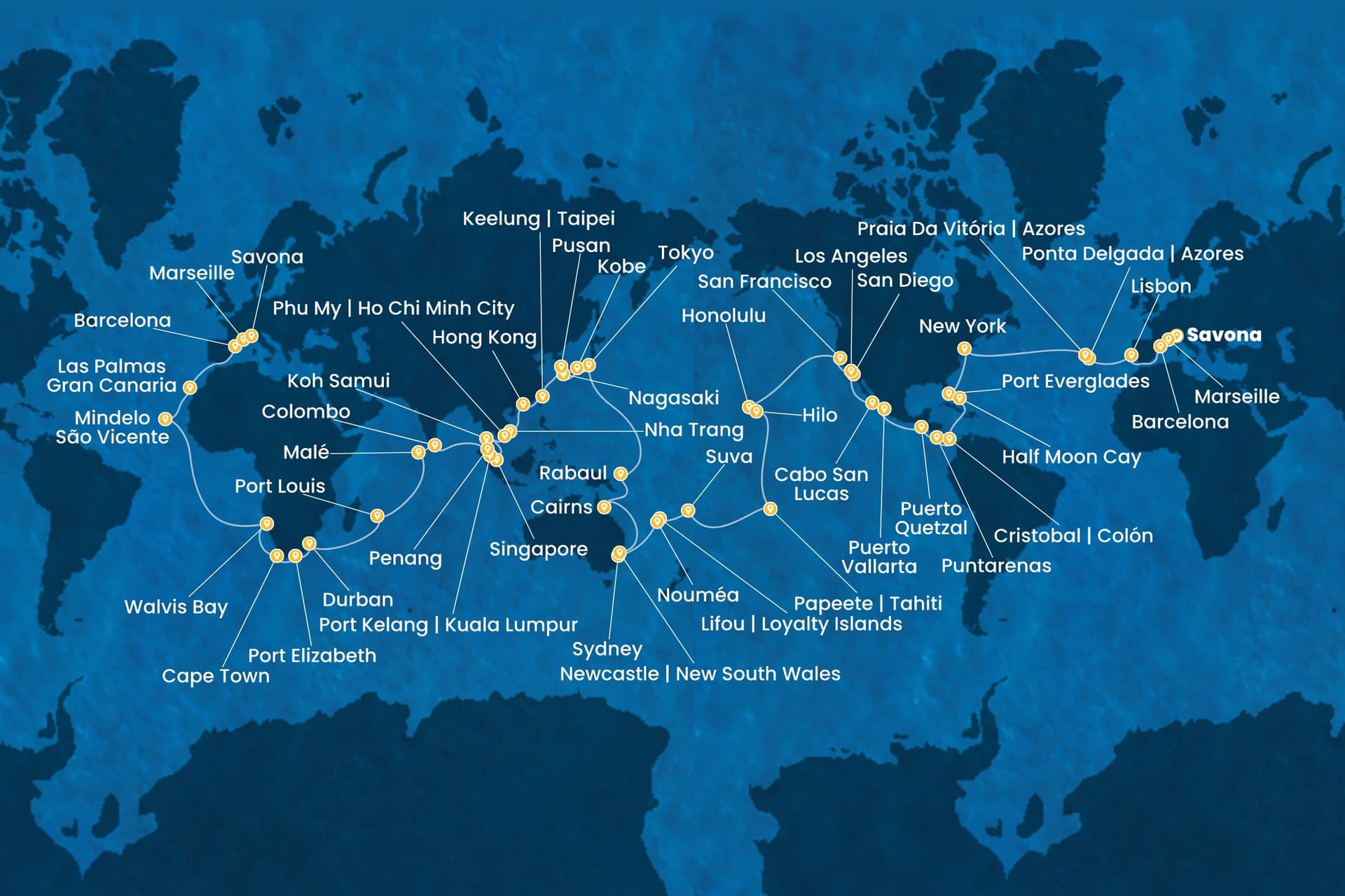 138 nights Extraordinary cruise on Costa Deliziosa 
from 🇮🇹 Savona 