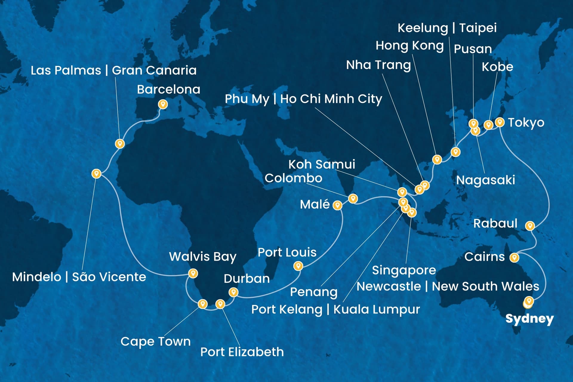 71 nights Extraordinary cruise on Costa Deliziosa
from ๐ฆ๐บ Sydney to ๐ช๐ธ Barcelona