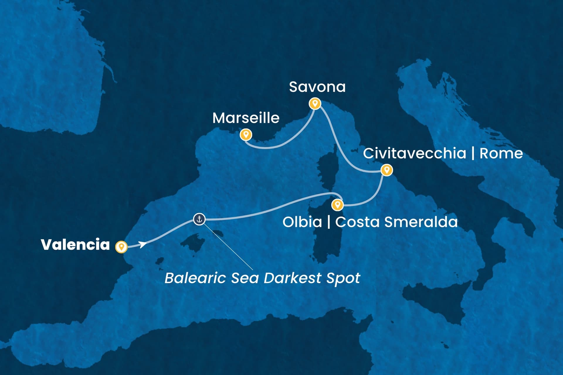 5 nights cruise on Costa Pacifica 
from 🇪🇸 Valencia to 🇫🇷 Marseille 