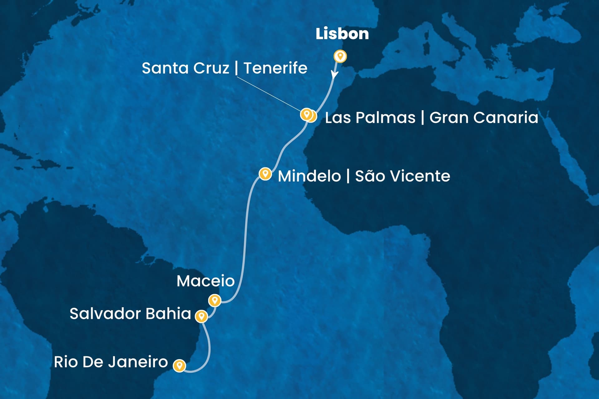 14 nights cruise on Costa Diadema
from ๐ต๐น Lisbon to ๐ง๐ท Rio de Janeiro