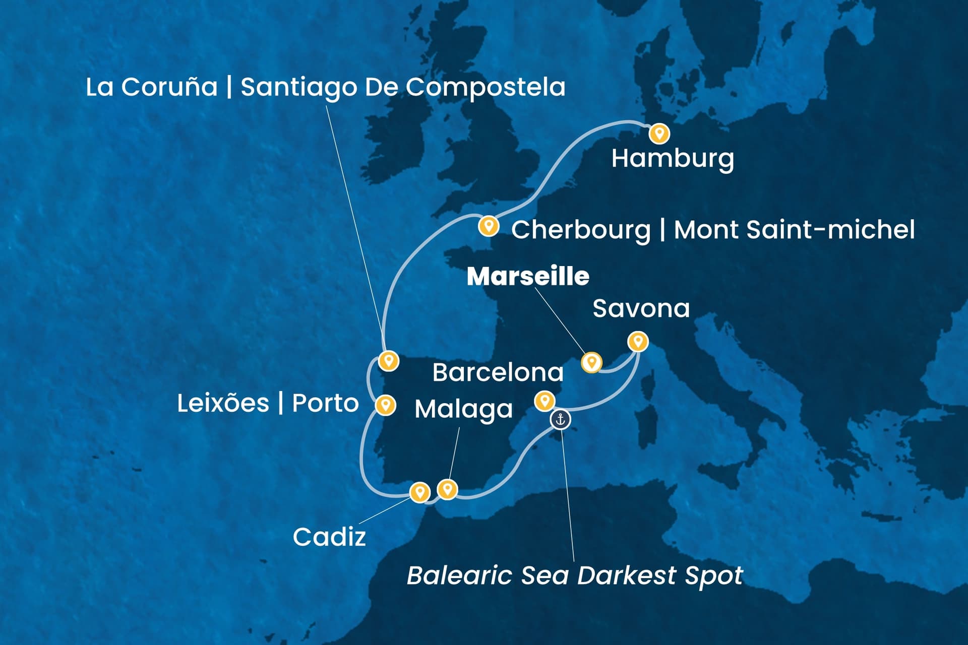 12 nights cruise on Costa Favolosa 
from 🇫🇷 Marseille to 🇩🇪 Hamburg 