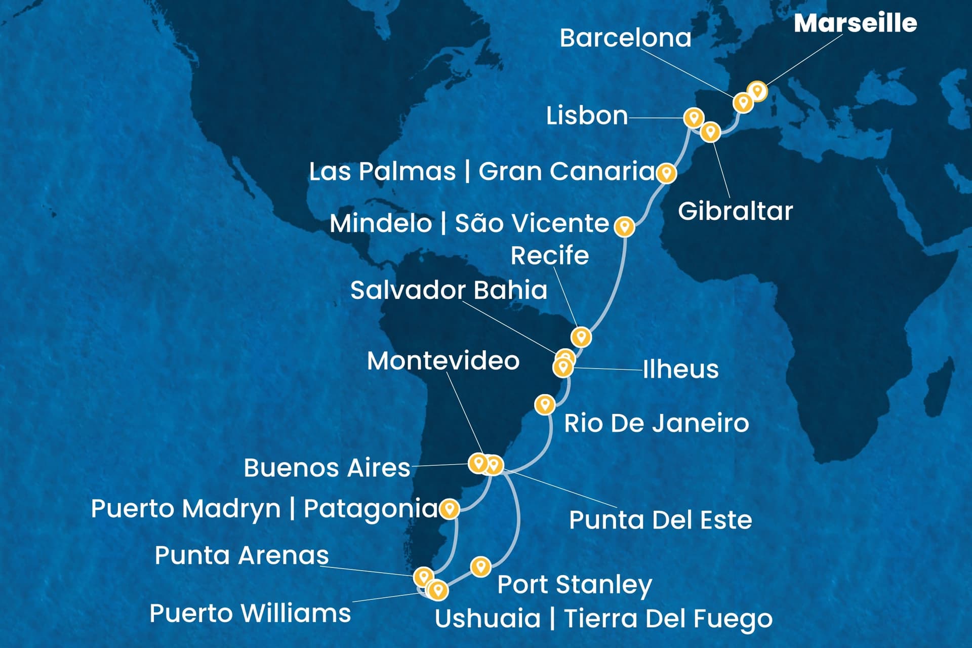 35 nights cruise on Costa Favolosa 
from 🇫🇷 Marseille to 🇦🇷 Buenos Aires 