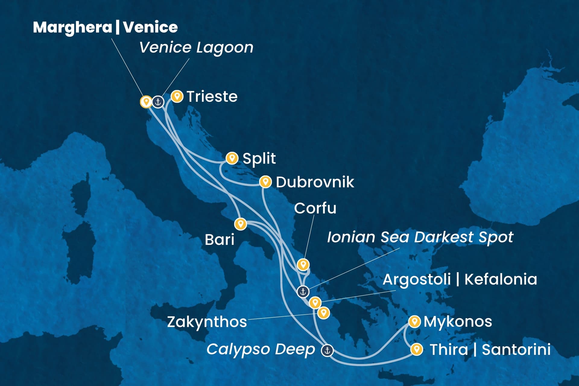 14 nights cruise on Costa Deliziosa 
from 🇮🇹 Marghera to 🇮🇹 Trieste 