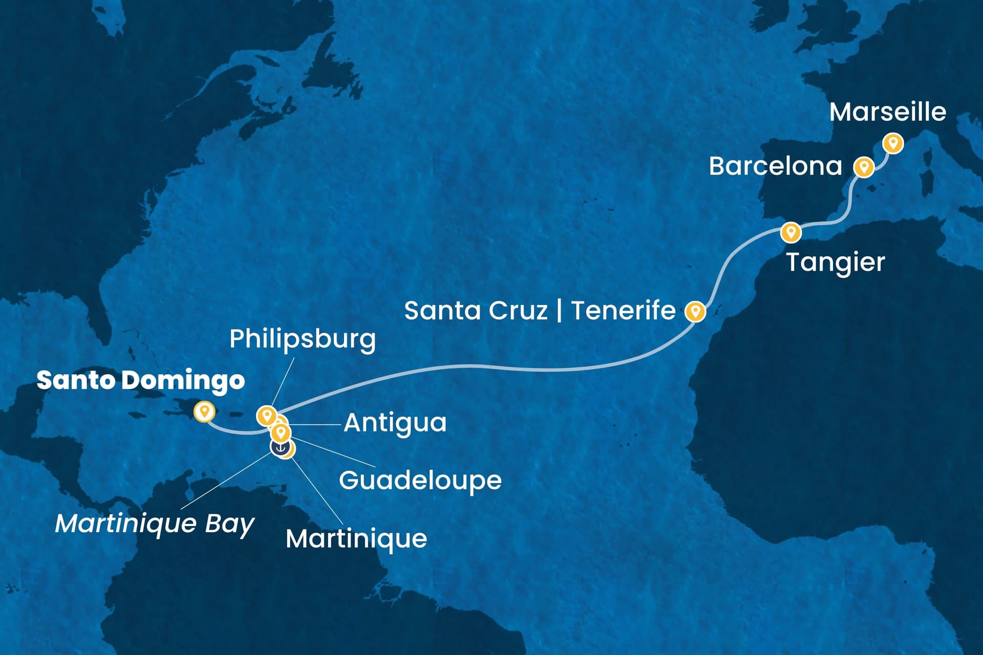 17 nights cruise on Costa Serena 
from 🇩🇴 Santo Domingo to 🇫🇷 Marseille 