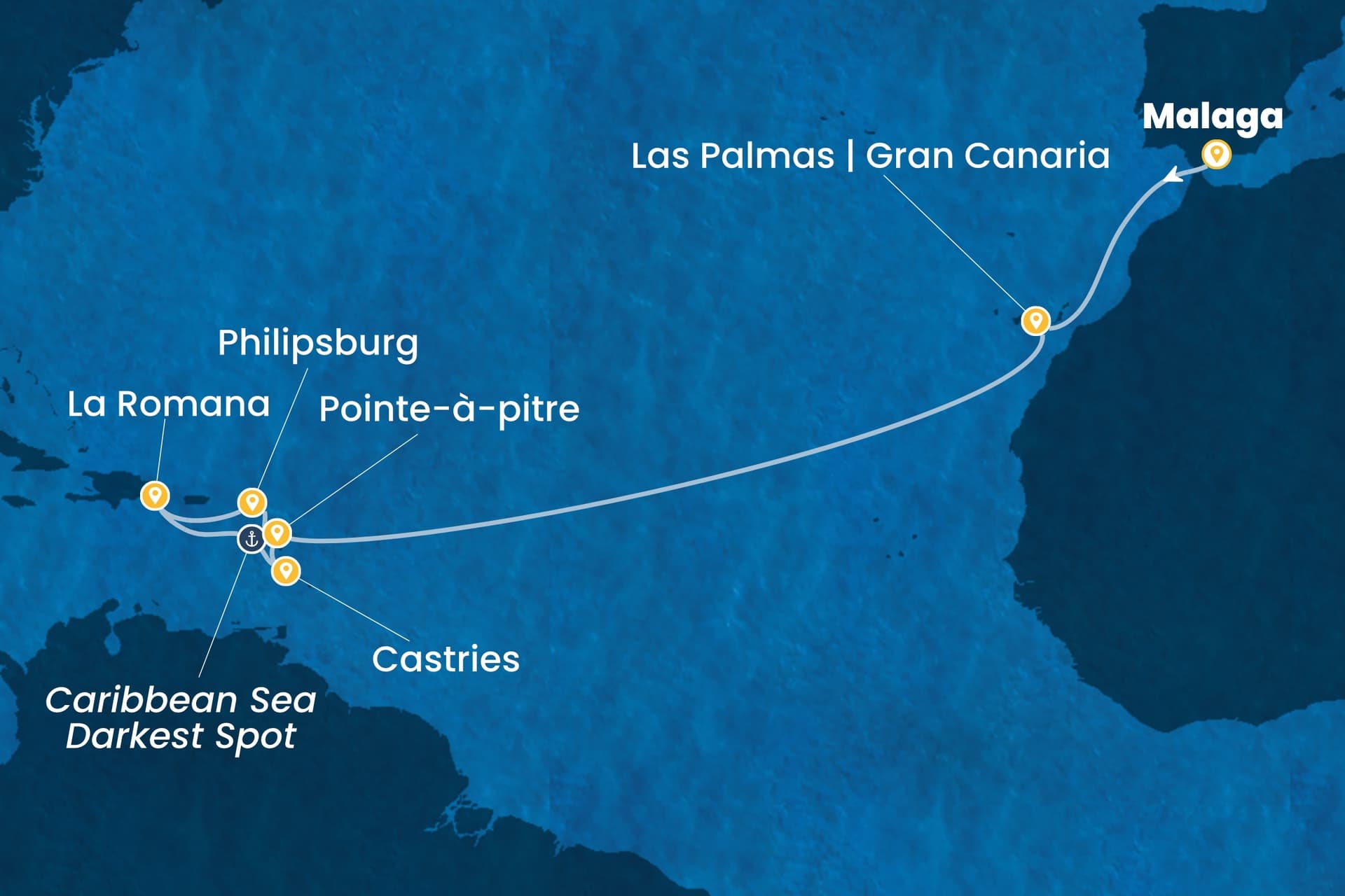 15 nights cruise on Costa Fascinosa 
from 🇪🇸 Málaga to 🇬🇵 Pointe-à-Pitre 