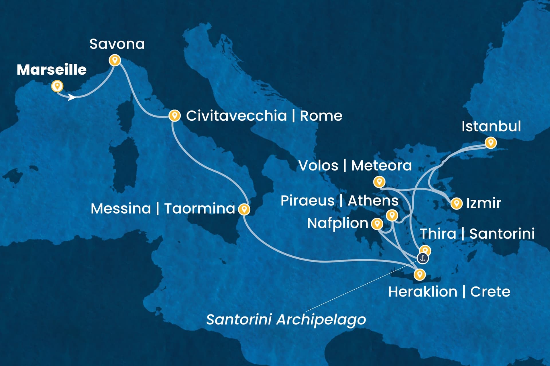 13 nights cruise on Costa Pacifica 
from 🇫🇷 Marseille to 🇬🇷 Piraeus 