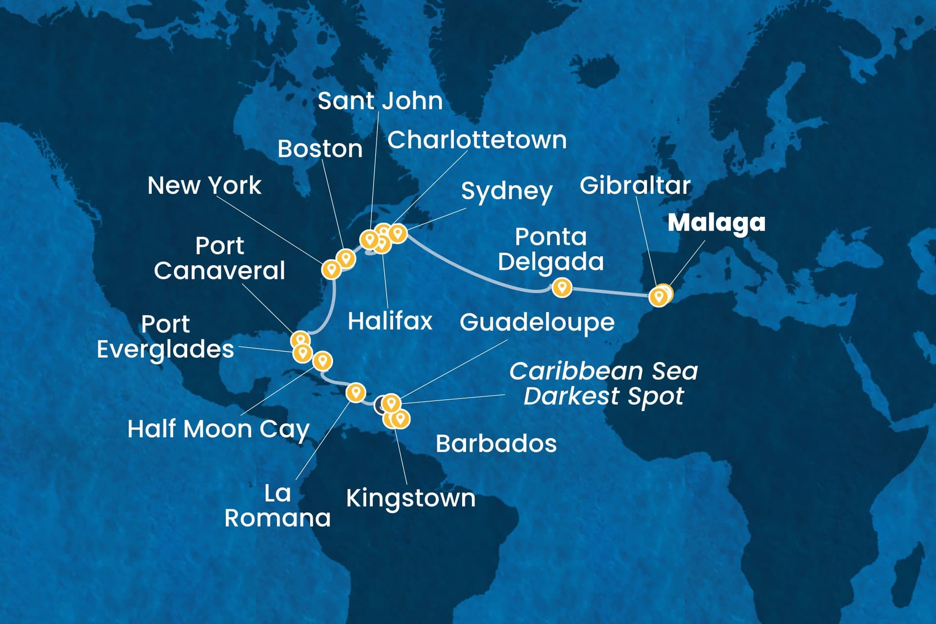 28 nights cruise on Costa Fascinosa 
from 🇪🇸 Málaga to 🇬🇵 Pointe-à-Pitre 