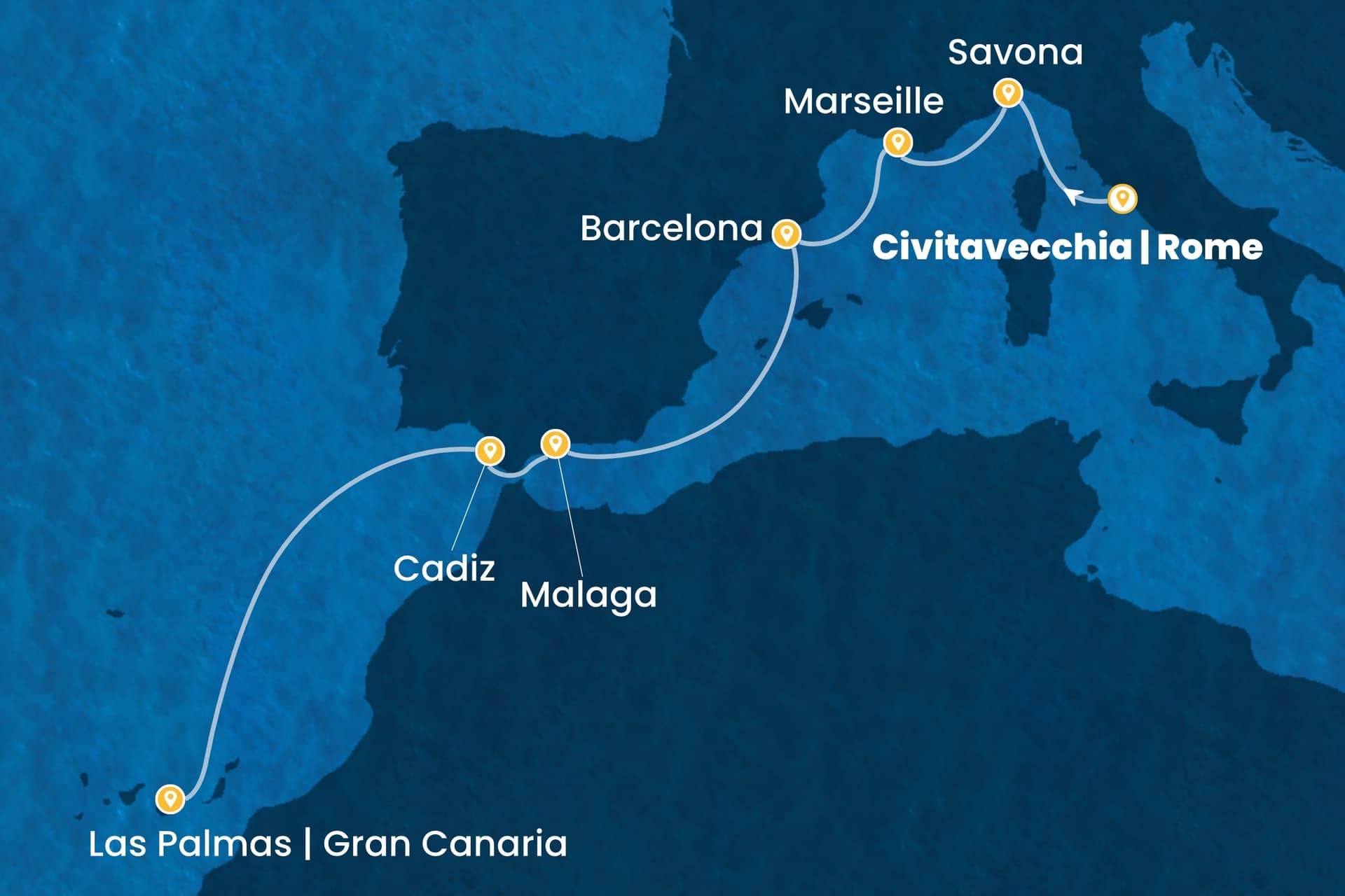 8 nights cruise on Costa Smeralda 
from 🇮🇹 Civitavecchia to 🇪🇸 Las Palmas 