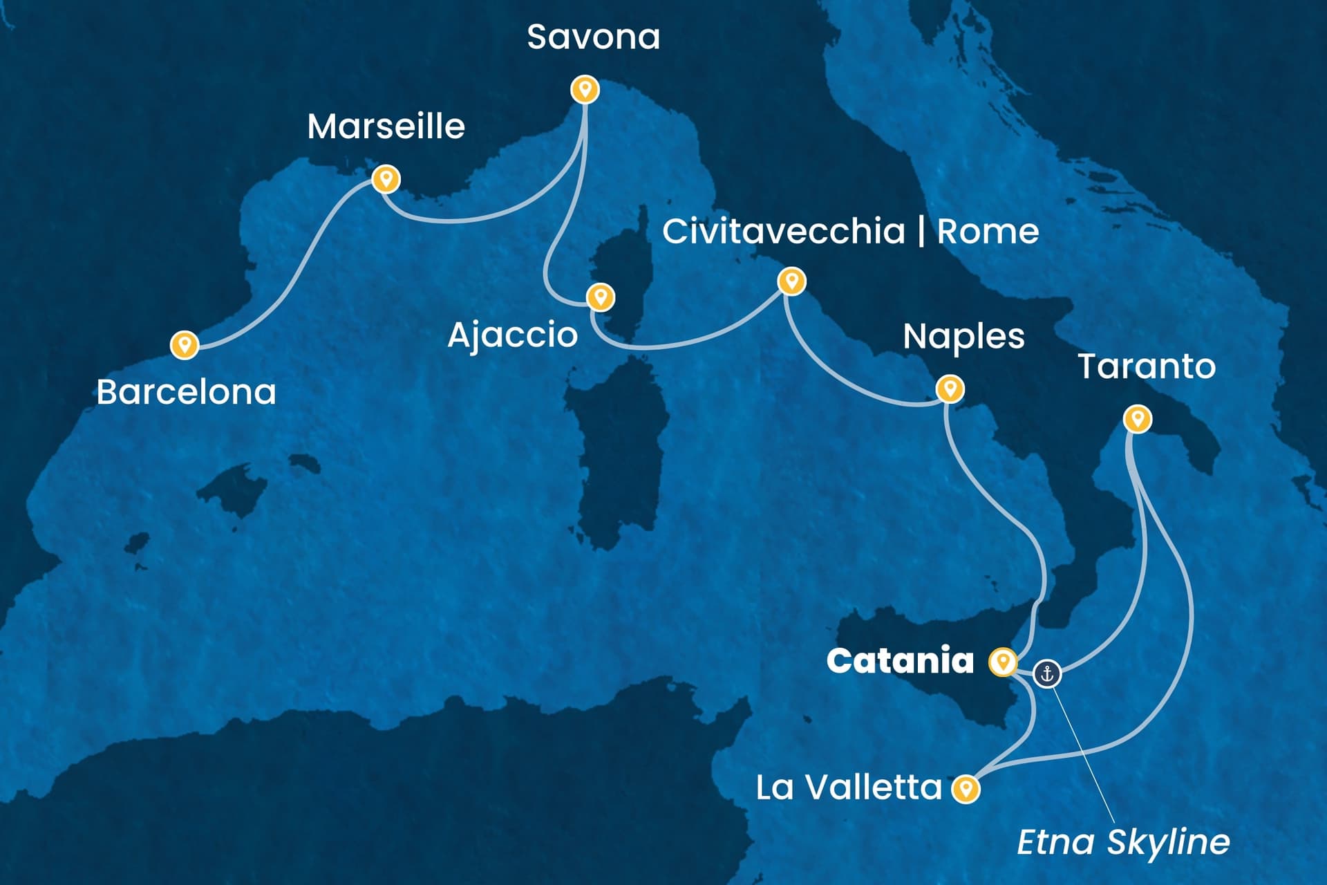 10 nights cruise on Costa Serena 
from 🇮🇹 Catania to 🇪🇸 Barcelona 