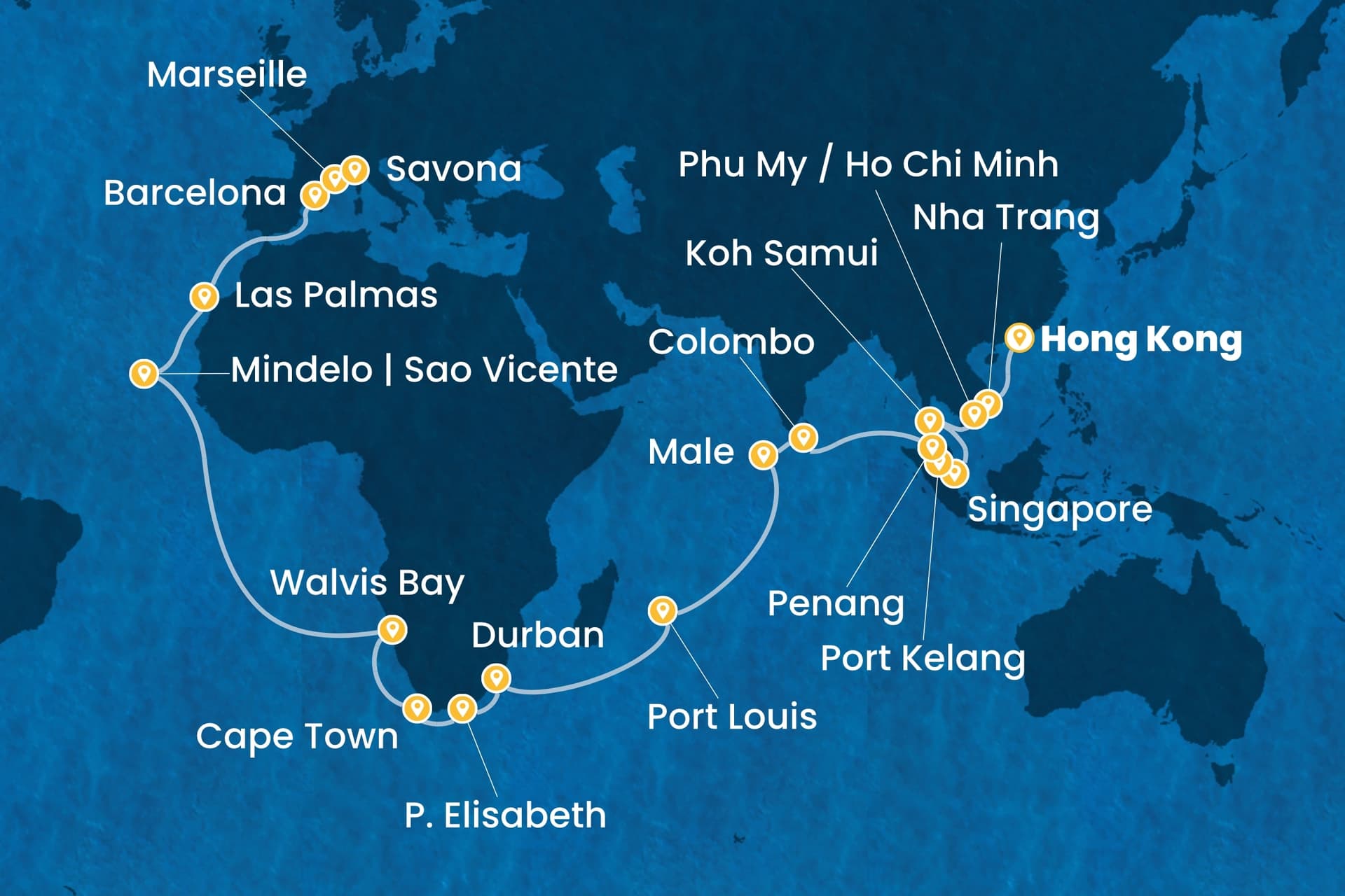 48 nights Extraordinary cruise on Costa Deliziosa 
from 🇭🇰 Hong Kong to 🇮🇹 Savona 