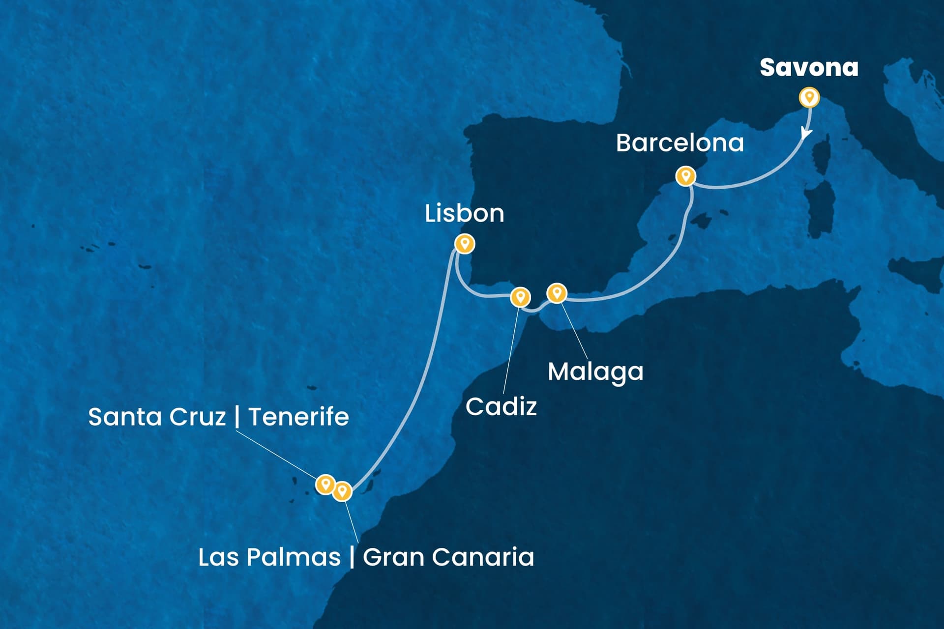 9 nights cruise on Costa Diadema 
from 🇮🇹 Savona to 🇪🇸 Tenerife 