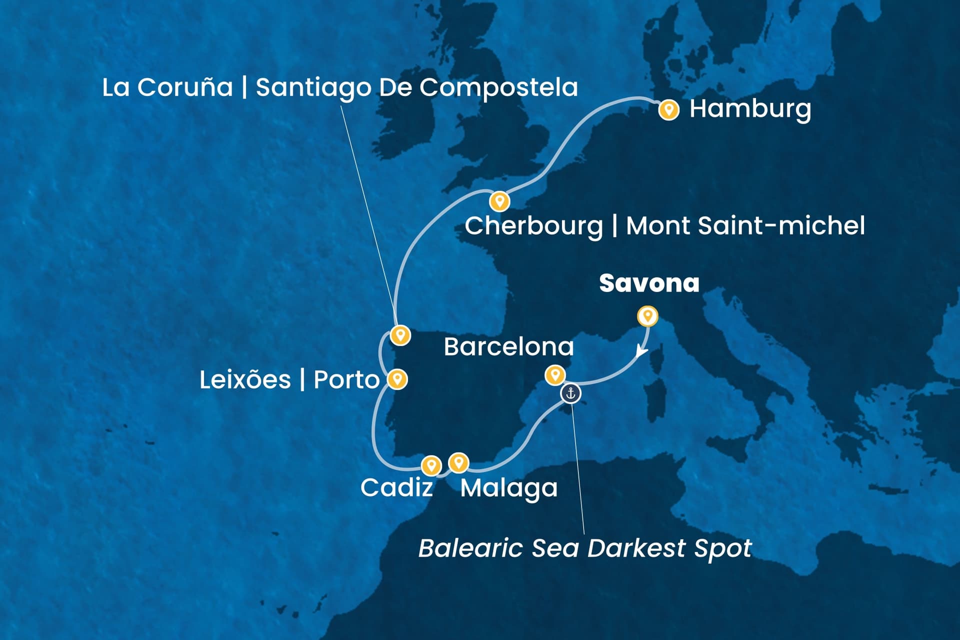 11 nights cruise on Costa Favolosa 
from 🇮🇹 Savona to 🇩🇪 Hamburg 
