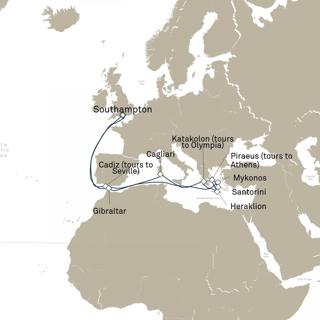 19 nights Mediterranean cruise on Queen Anne 
from 🇬🇧 Southampton 