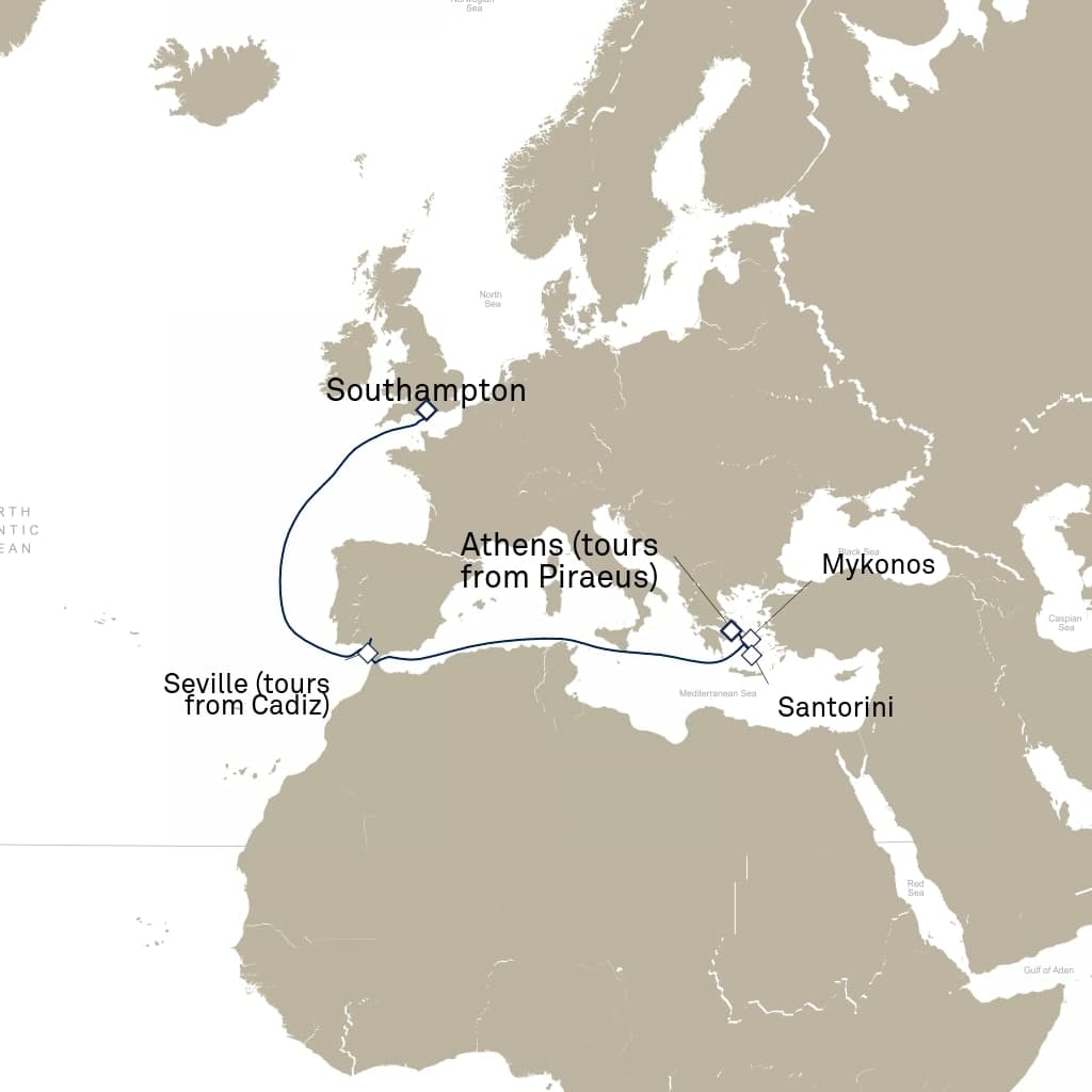 9 nights Mediterranean cruise on Queen Anne 
from 🇬🇧 Southampton to 🇬🇷 Athens 