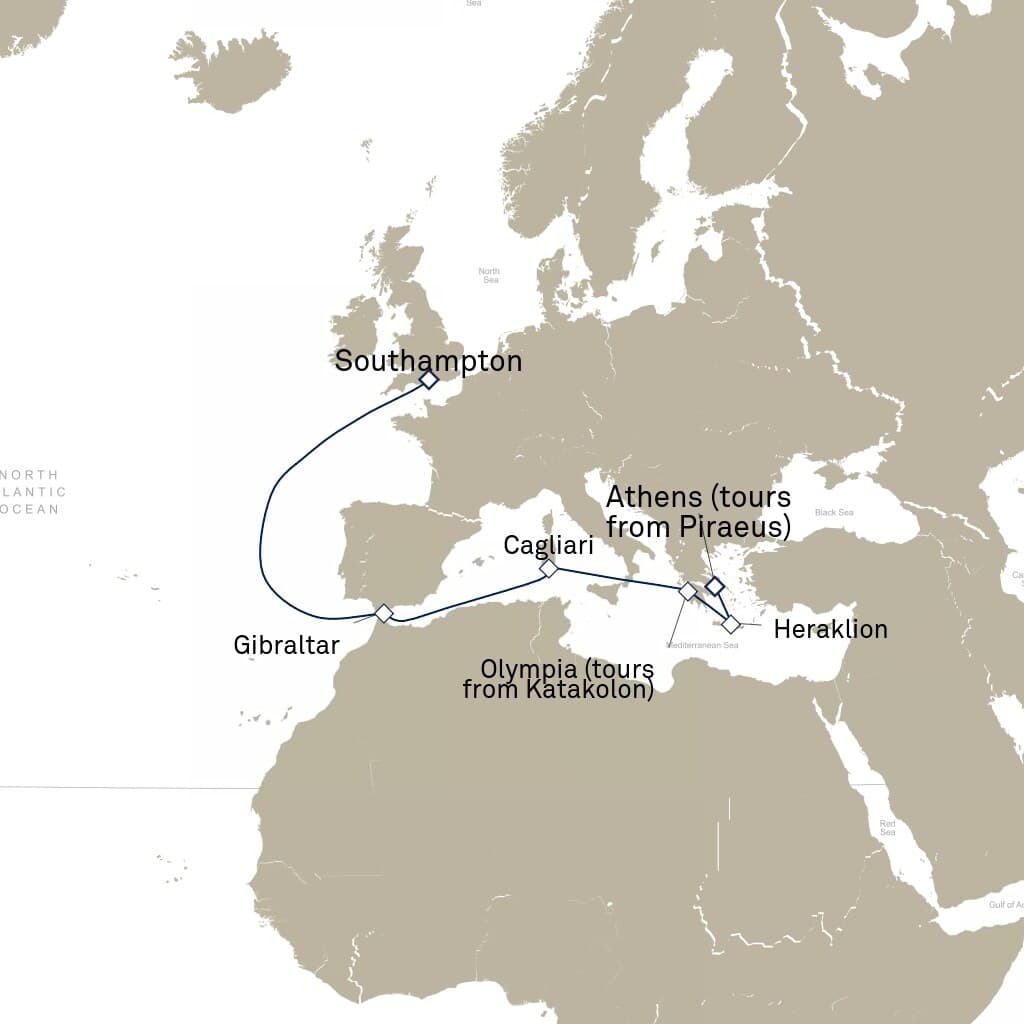 10 nights Mediterranean cruise on Queen Anne 
from 🇬🇷 Athens to 🇬🇧 Southampton 