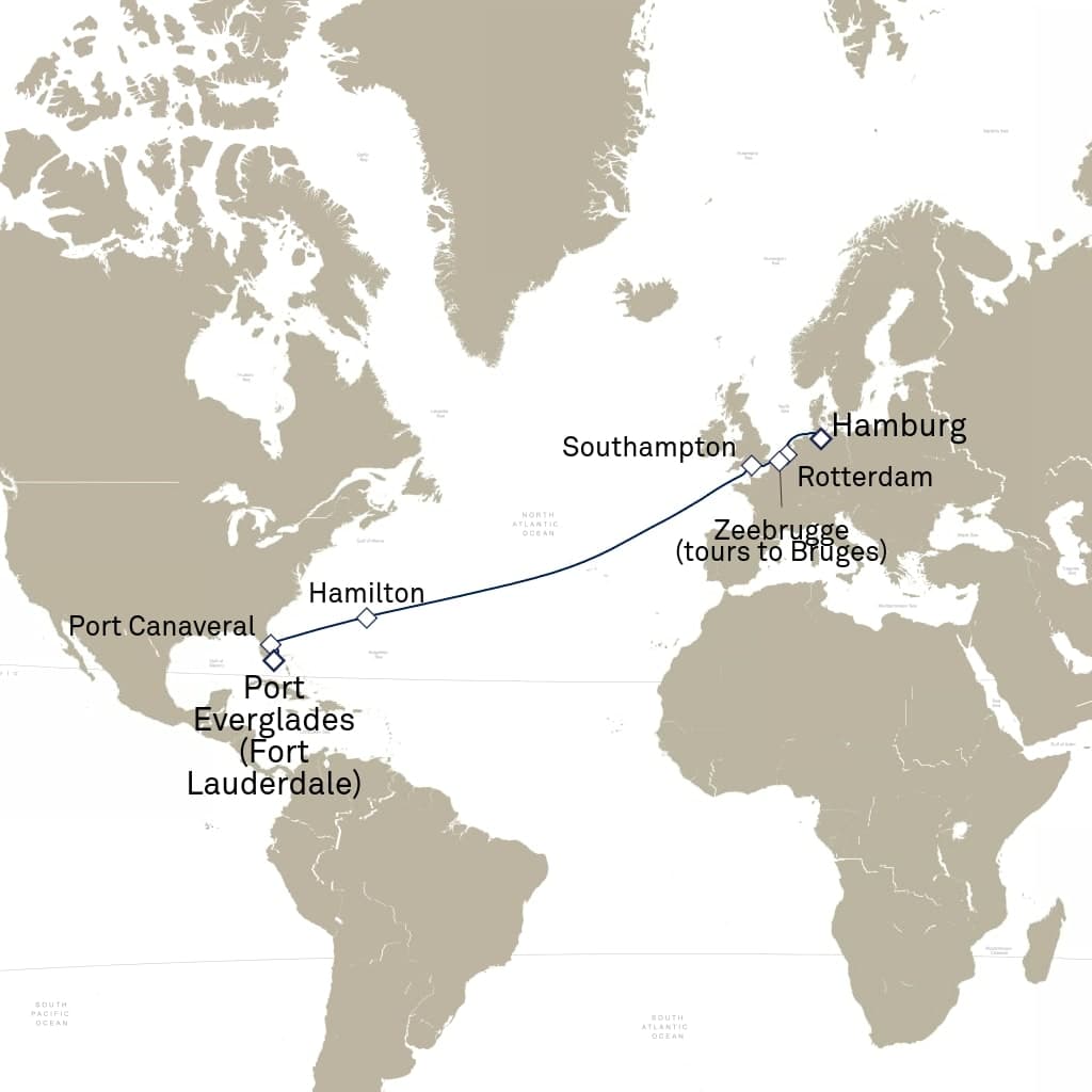 17 nights Extraordinary cruise on Queen Anne
from ๐ฉ๐ช Hamburg to ๐บ๐ธ Fort Lauderdale