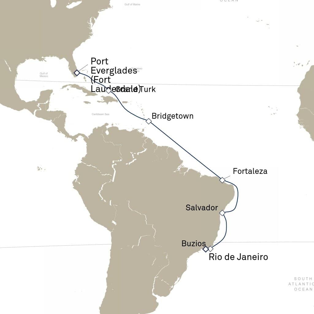 17 nights Extraordinary cruise on Queen Anne 
from 🇺🇸 Fort Lauderdale to 🇧🇷 Rio de Janeiro 