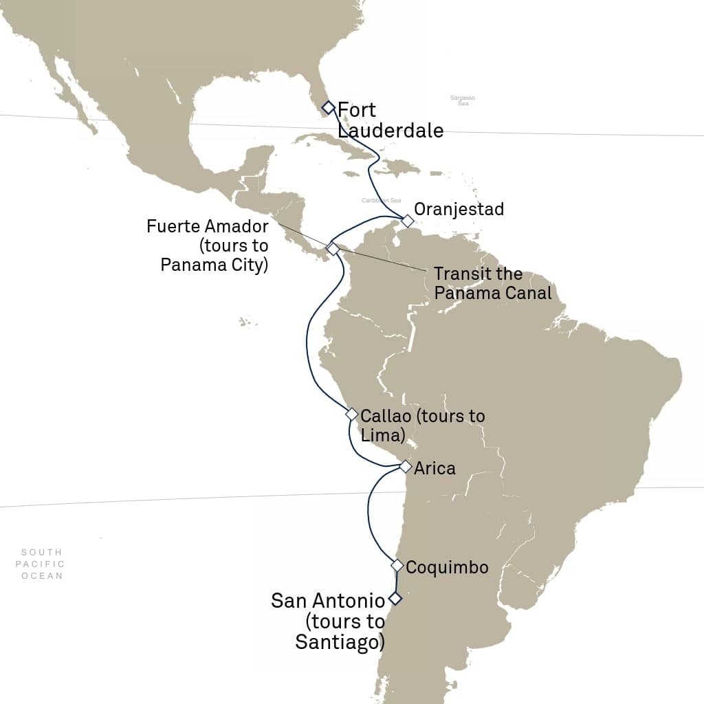 19 nights South American cruise on Queen Anne 
from 🇨🇱 San Antonio to 🇺🇸 Fort Lauderdale 