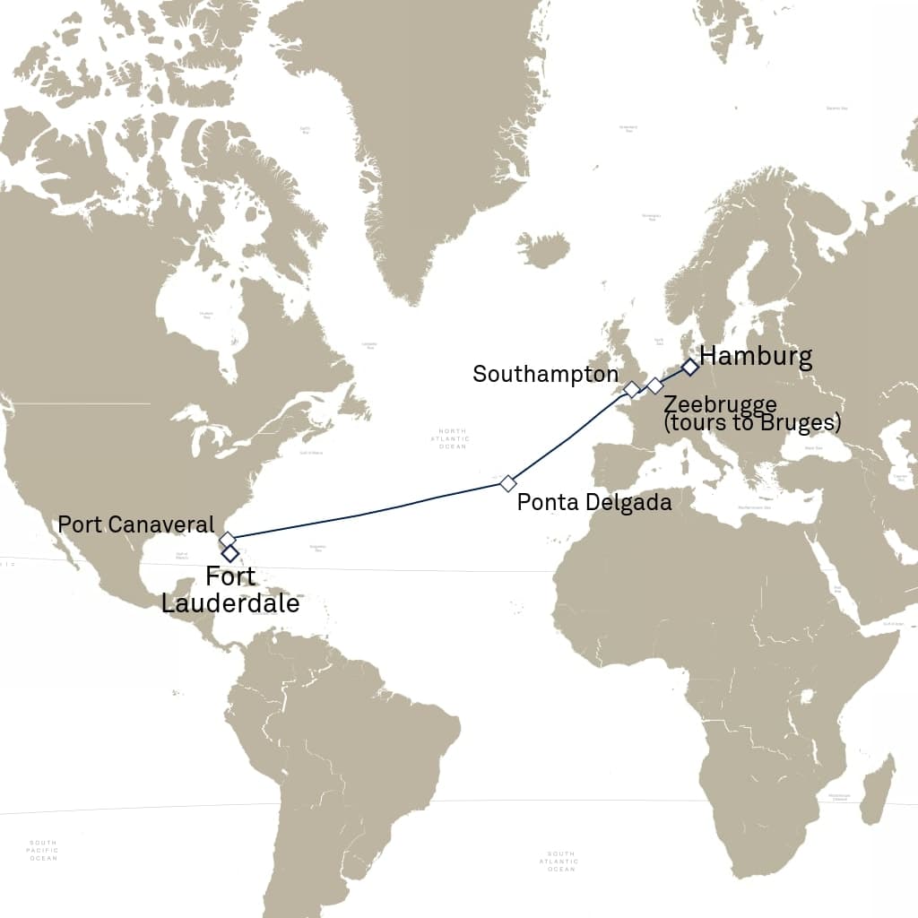 17 nights Extraordinary cruise on Queen Anne 
from 🇺🇸 Fort Lauderdale to 🇩🇪 Hamburg 