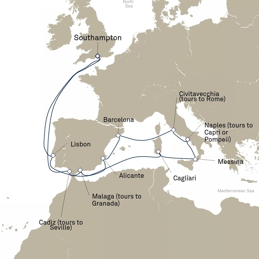 18 nights Mediterranean cruise on Queen Anne 
from 🇬🇧 Southampton 