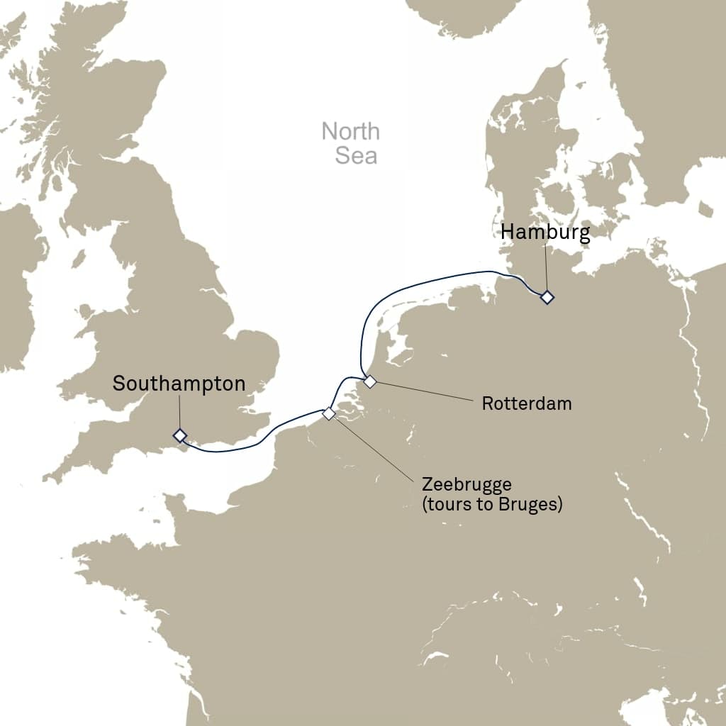5 nights Mediterranean cruise on Queen Anne 
from 🇬🇧 Southampton to 🇩🇪 Hamburg 