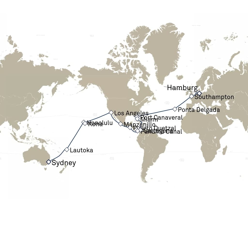 48 nights Extraordinary cruise on Queen Anne 
from 🇩🇪 Hamburg to 🇦🇺 Sydney 