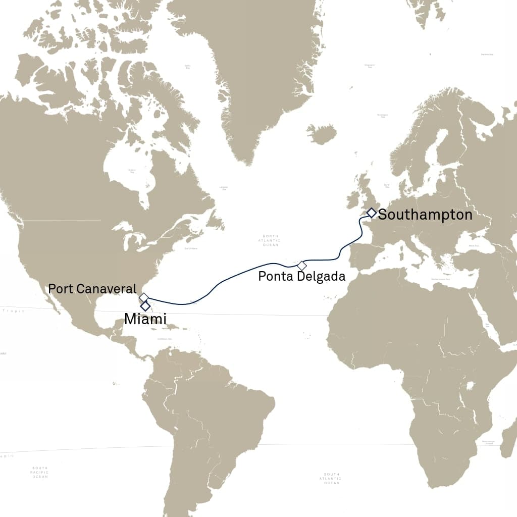 12 nights Extraordinary cruise on Queen Anne 
from 🇬🇧 Southampton to 🇺🇸 Miami 