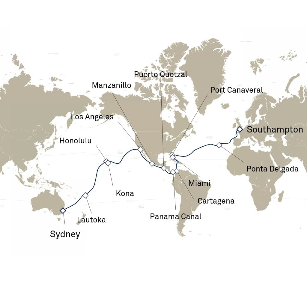 46 nights Extraordinary cruise on Queen Anne
from ๐ฌ๐ง Southampton to ๐ฆ๐บ Sydney