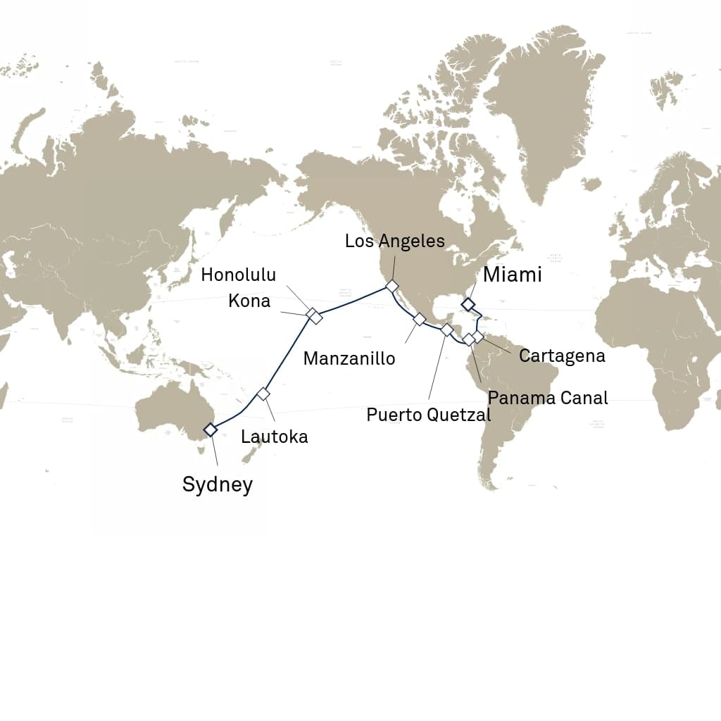 34 nights Extraordinary cruise on Queen Anne
from ๐บ๐ธ Miami to ๐ฆ๐บ Sydney