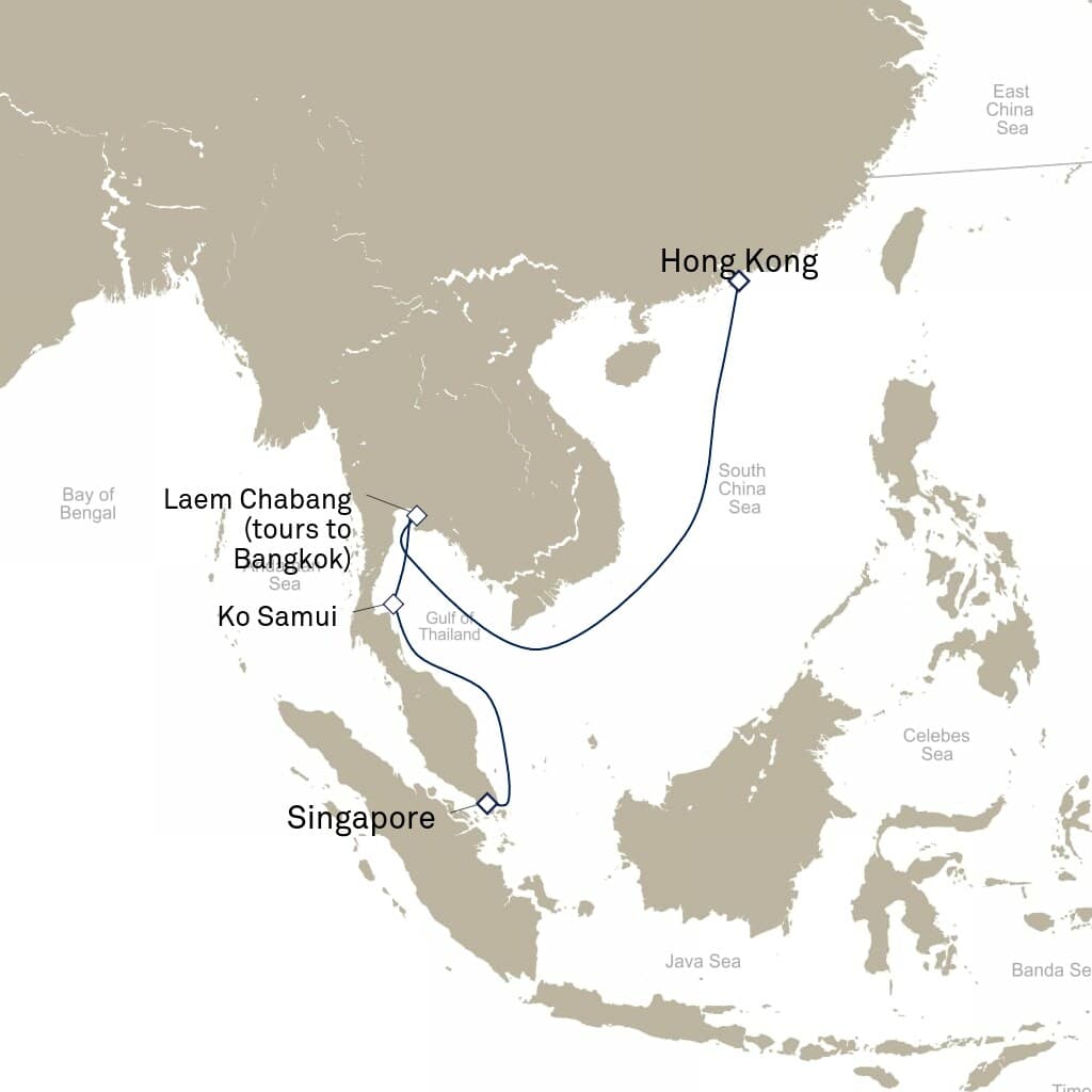 10 nights Asian cruise on Queen Anne 
from 🇭🇰 Hong Kong to 🇸🇬 Singapore 