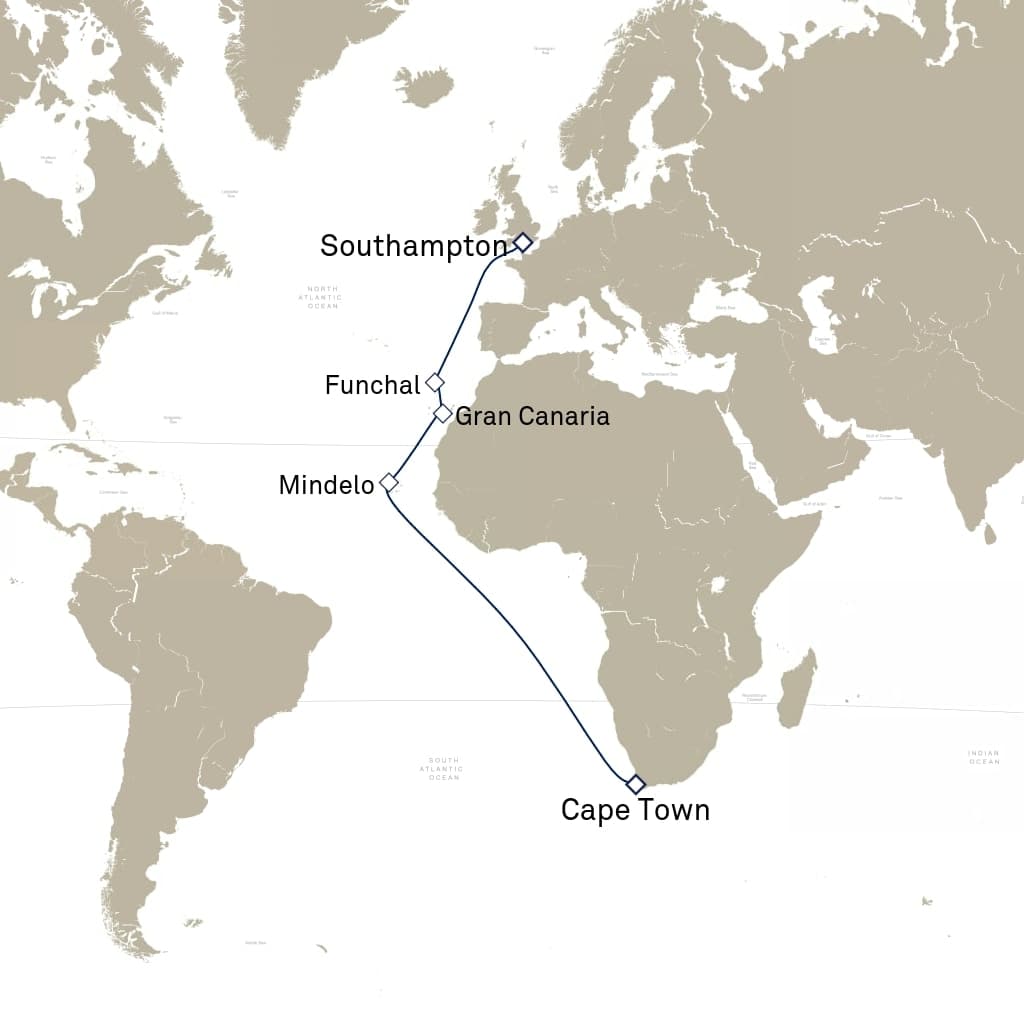 17 nights Asian cruise on Queen Anne 
from 🇿🇦 Cape Town to 🇬🇧 Southampton 