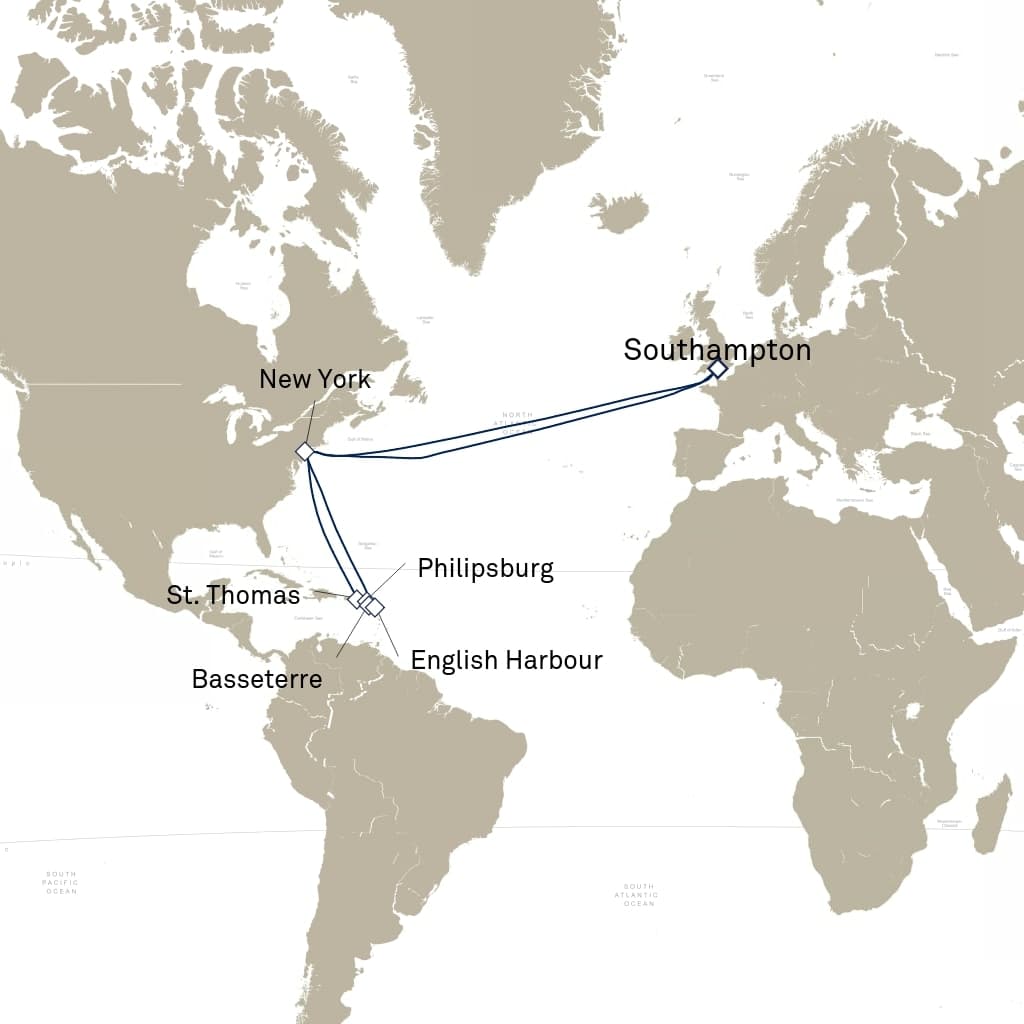25 nights Caribbean cruise on Queen Mary 2 
from 🇬🇧 Southampton 