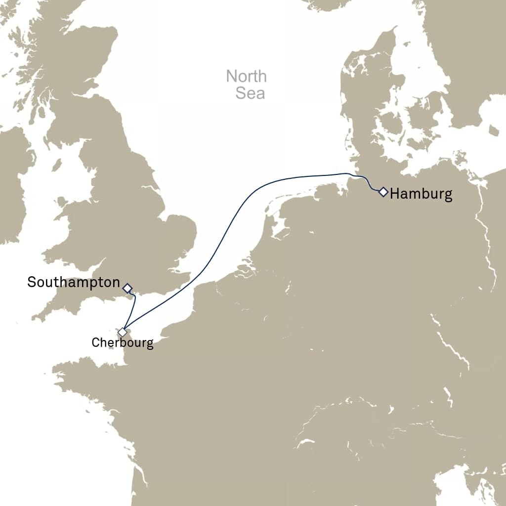 3 nights Mediterranean cruise on Queen Mary 2 
from 🇩🇪 Hamburg to 🇬🇧 Southampton 
