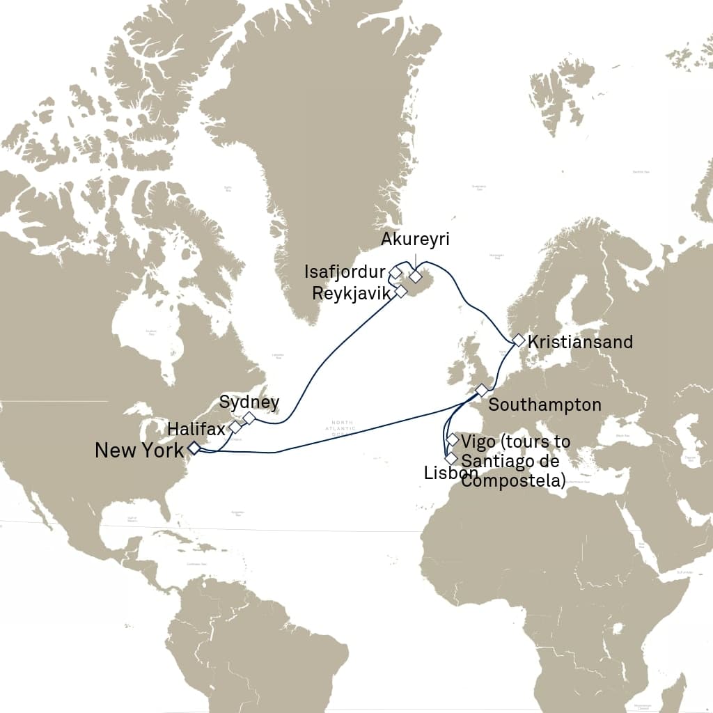 28 nights North European cruise on Queen Mary 2 
from 🇺🇸 New York 