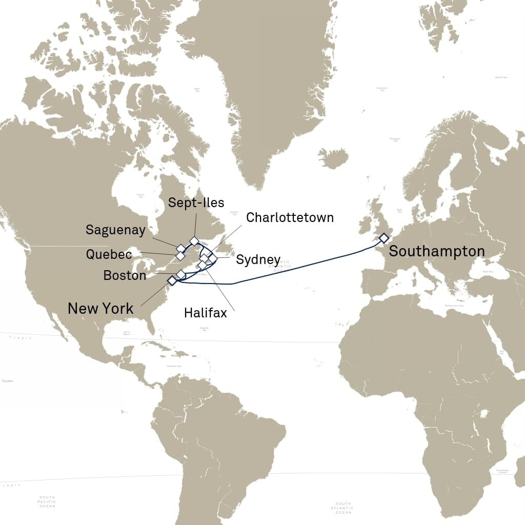 21 nights North East American cruise on Queen Mary 2
from ๐ฌ๐ง Southampton to ๐บ๐ธ New York