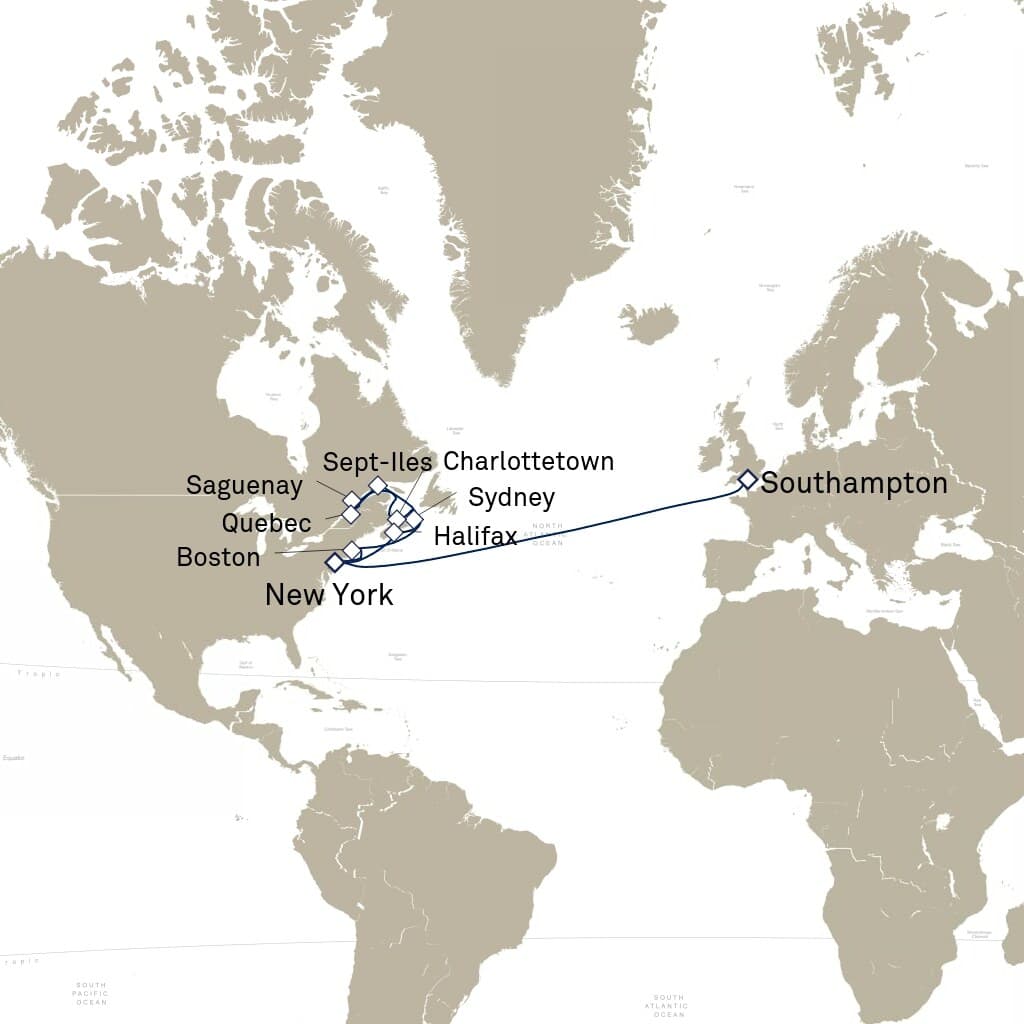 21 nights North East American cruise on Queen Mary 2 
from 🇺🇸 New York to 🇬🇧 Southampton 