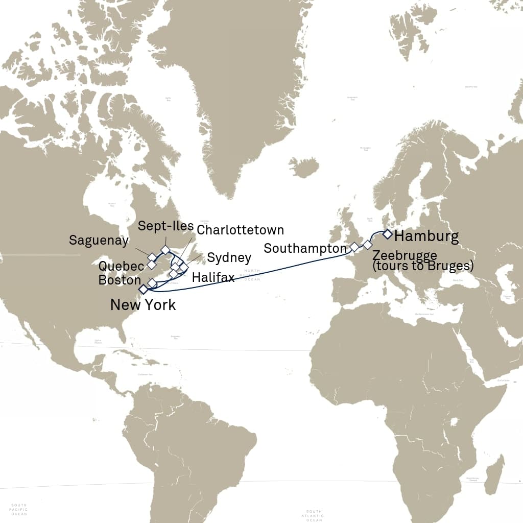 24 nights North East American cruise on Queen Mary 2 
from 🇺🇸 New York to 🇩🇪 Hamburg 