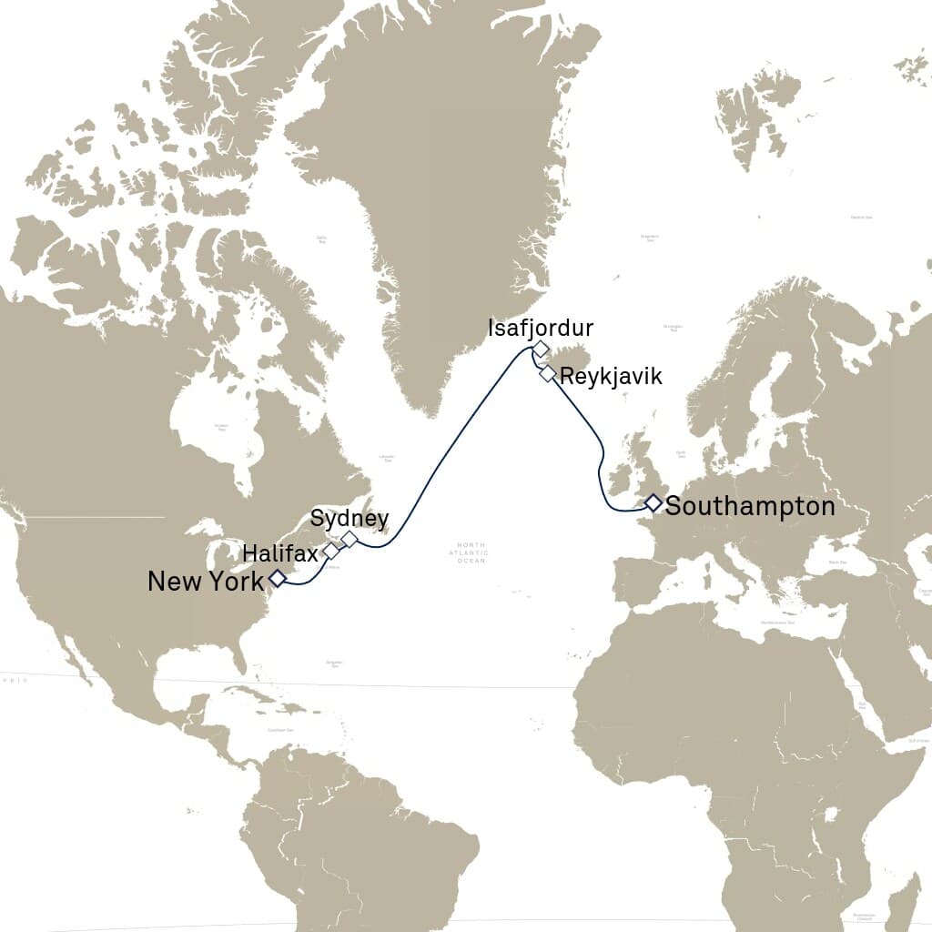 14 nights North European cruise on Queen Mary 2 
from 🇺🇸 New York to 🇬🇧 Southampton 