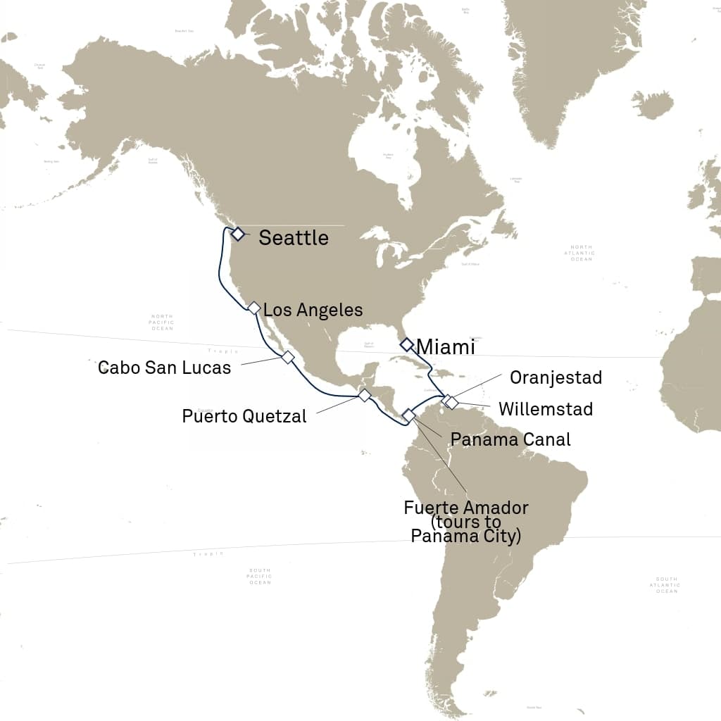 21 nights Panama canal cruise on Queen Elizabeth 
from 🇺🇸 Seattle to 🇺🇸 Miami 