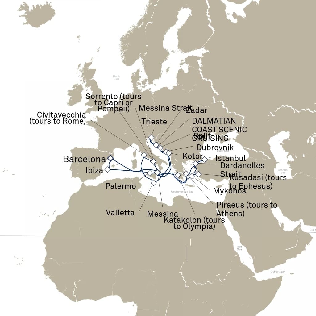 28 nights Mediterranean cruise on Queen Elizabeth 
from 🇪🇸 Barcelona 