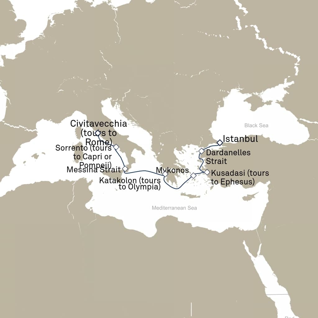 7 nights Mediterranean cruise on Queen Elizabeth 
from 🇹🇷 Istanbul to 🇮🇹 Civitavecchia 